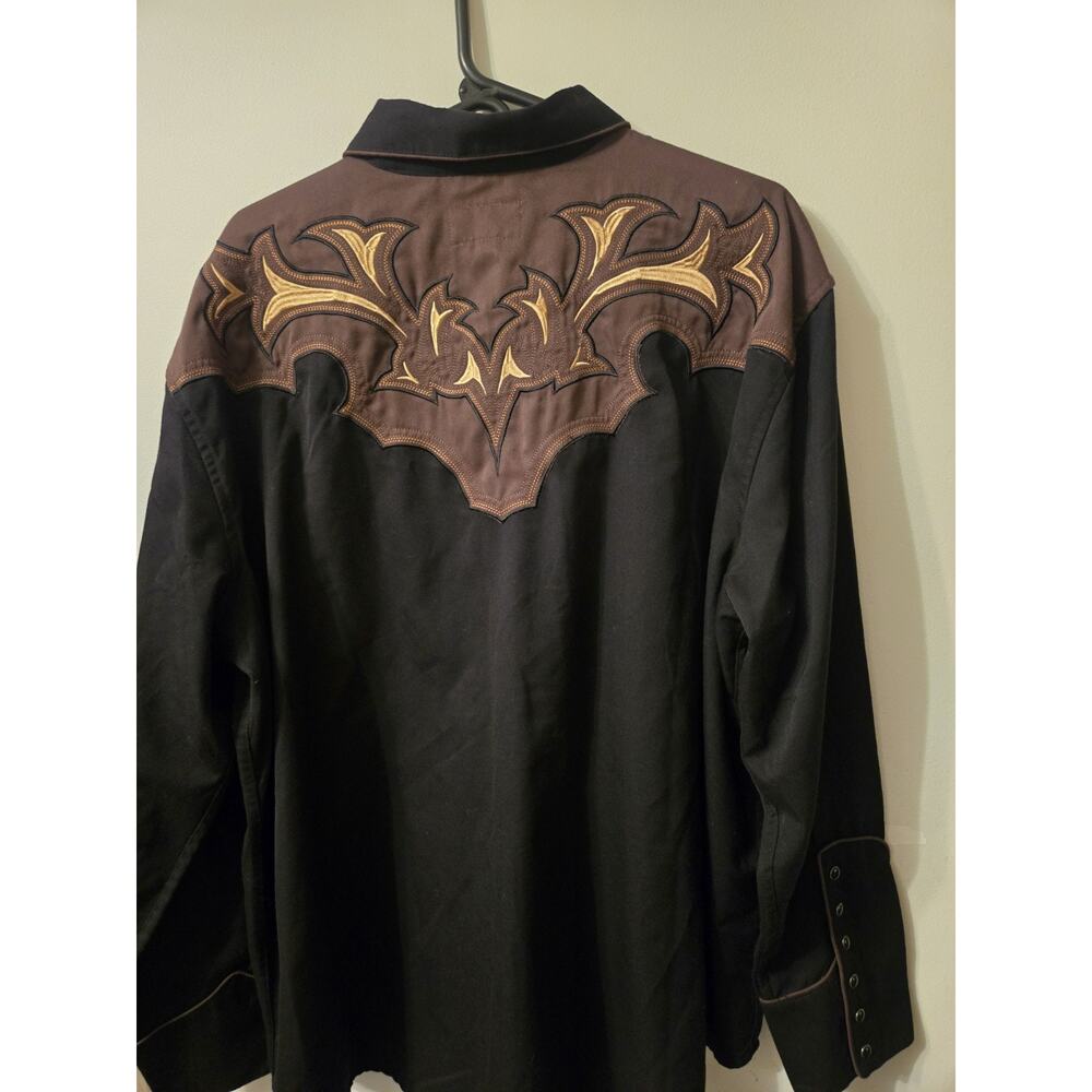 Vintage Panhandle Slim Black Mens XXL Pearl Snap Embroidered Western Shirt Rare - Picture 7 of 10